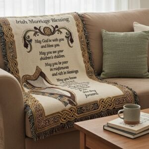 Bridget’s of Erin Irish Marriage Blessing Woven Cotton Throw Blanket Celtic Knot